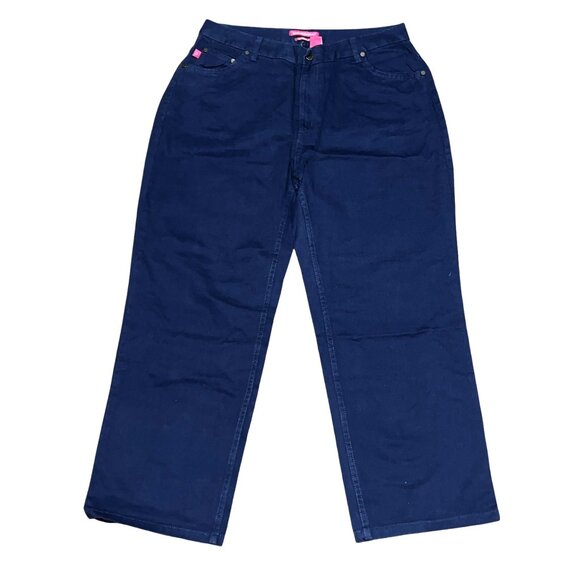 Woman Within NWOT Perfect Relaxed Cotton Jean Sz 12 Wide Petite Navy Blue - Picture 7 of 10